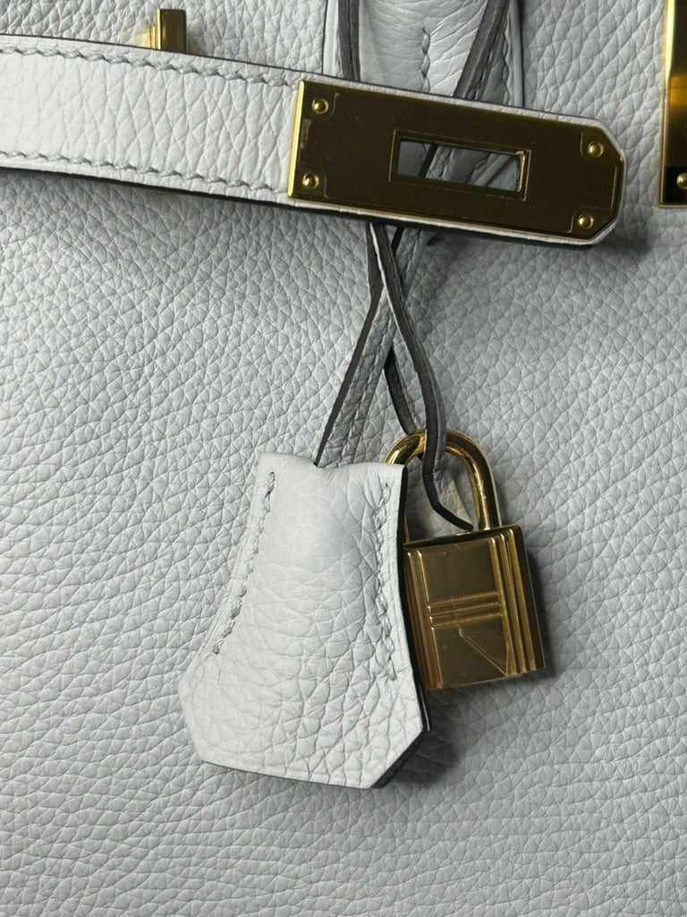 HERMES Birkin 30 Bleu Pale Clemence Gold Hardware
