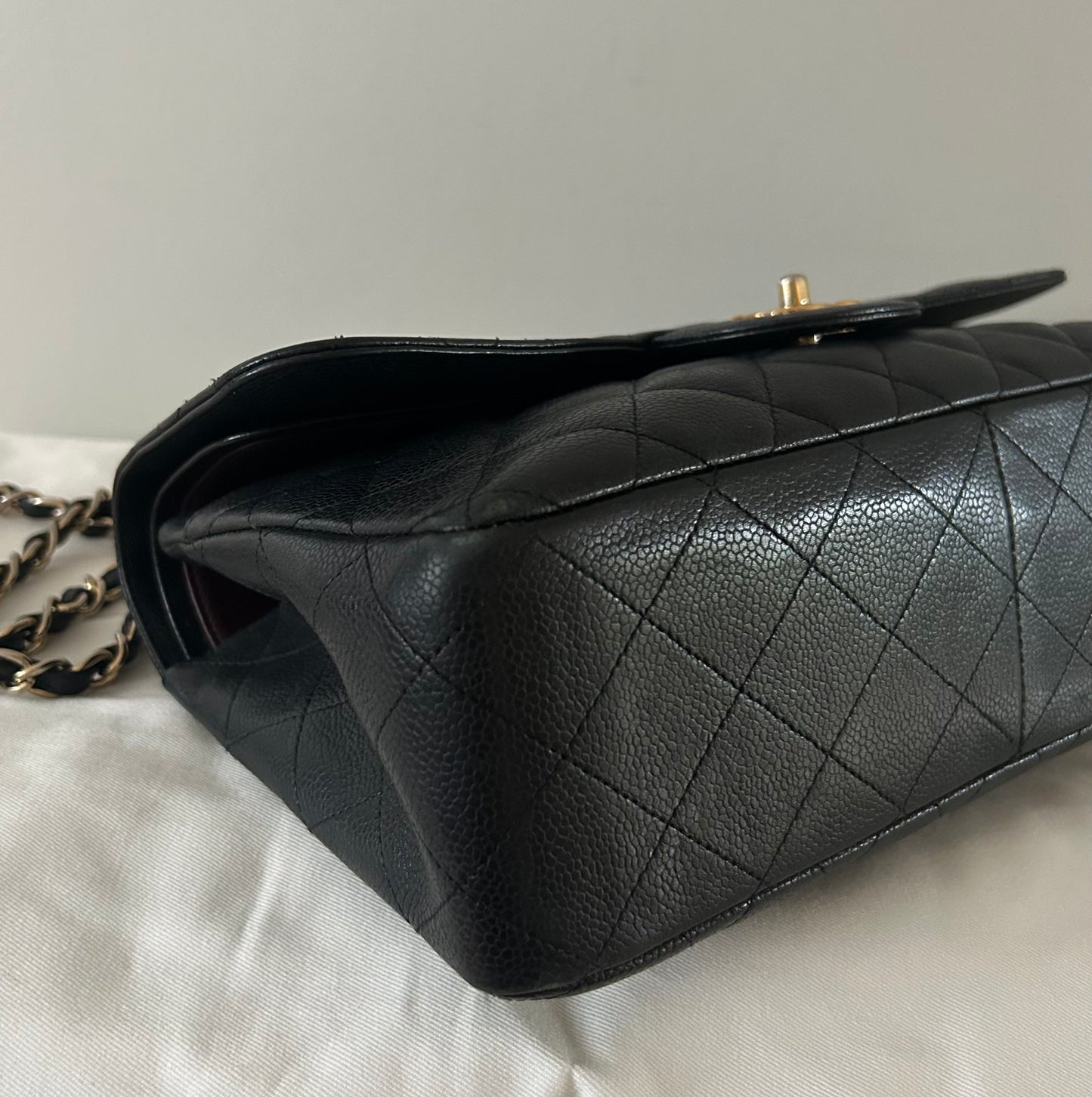CHANEL Classic Jumbo Double Flap Quilted Caviar Leather Handbag Black/Gold