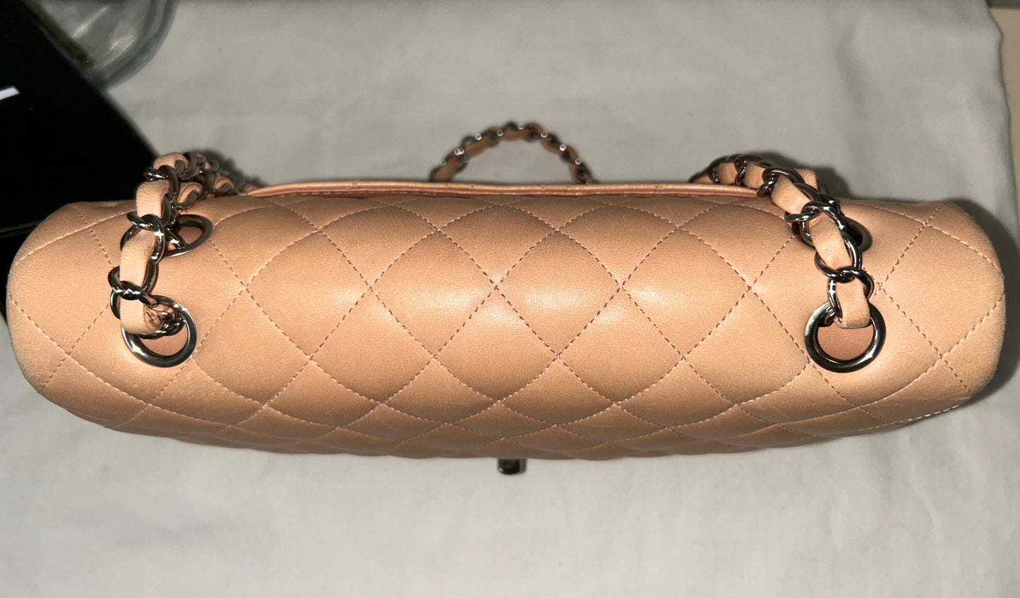 CHANEL Classic Medium Double Flap Lambskin Quilted Handbag Pink Peach