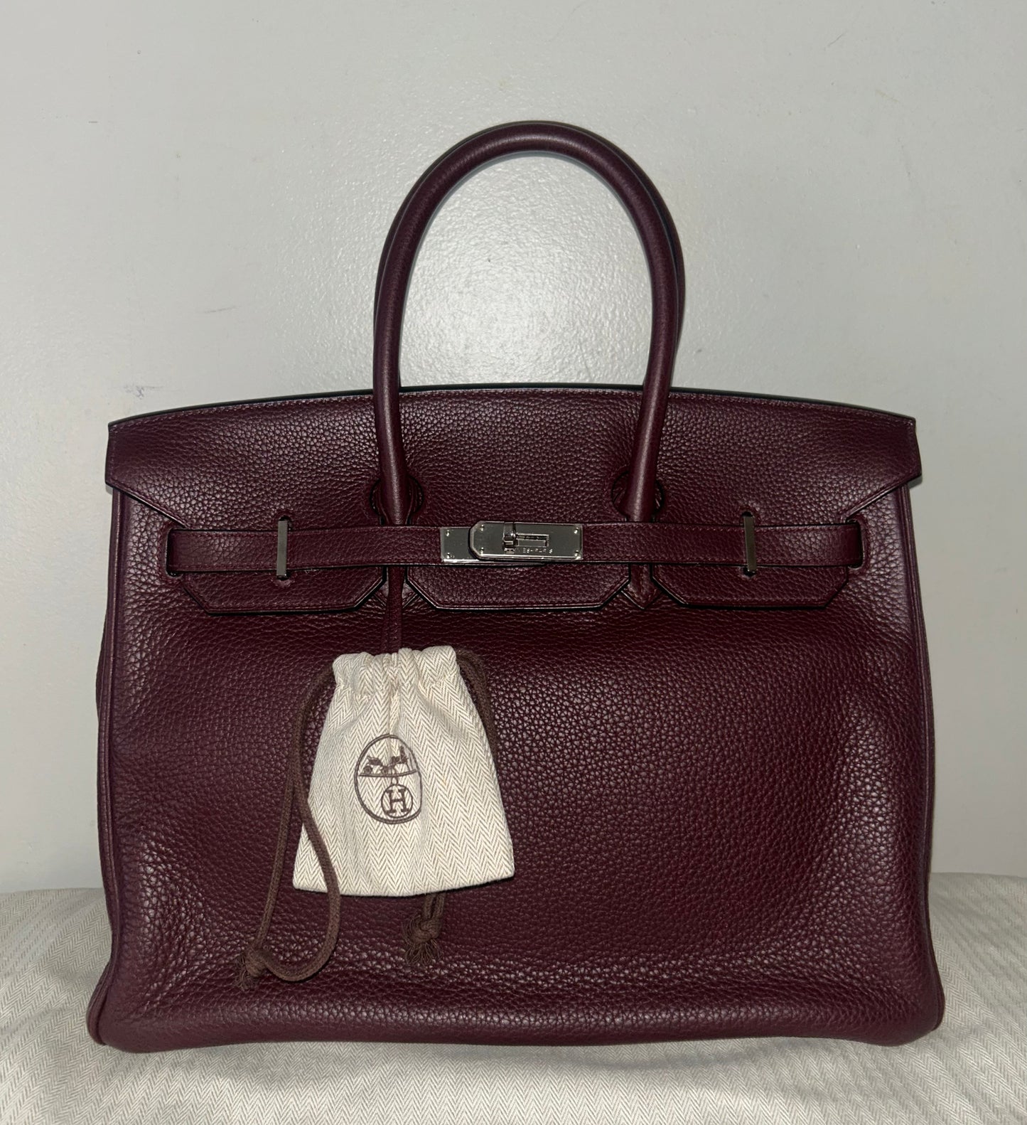 HERMÈS Birkin 35 Raisin Clemence Palladium Hardware