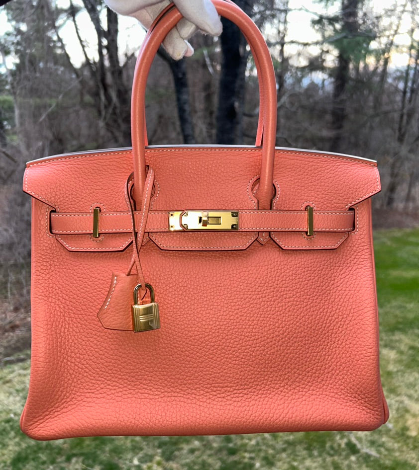 HERMÈS Birkin 30 Crevette Pink Clemence Leather Gold Hardware