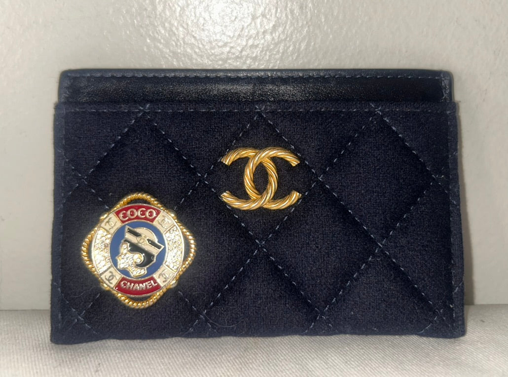 CHANEL 18A Nautical Charming Long Zip Wallet & Card Holder Set in Navy *RARE*