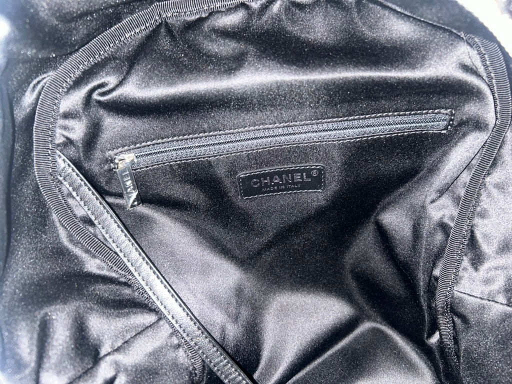 CHANEL Tweed Nylon Quilted Astronaut Essentials Medium Backpack in White/Black