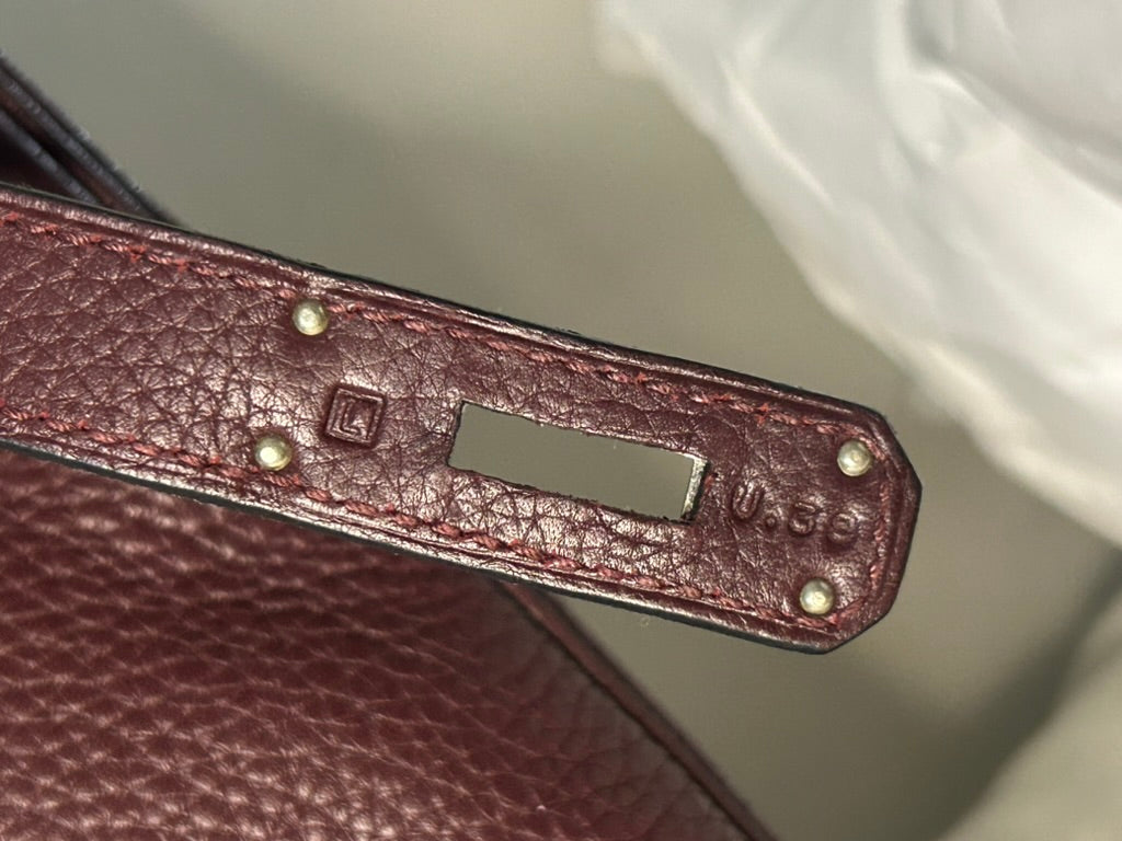 HERMÈS Birkin 35 Raisin Clemence Palladium Hardware