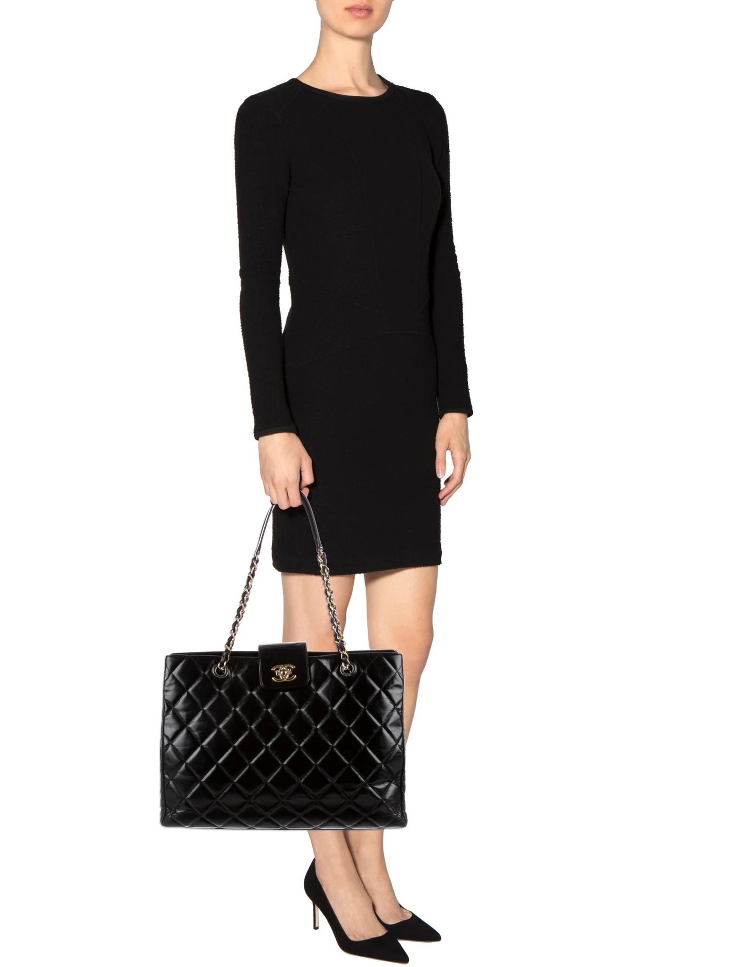 CHANEL Large Daily Walk Tote Bag Quilted Glazed Calfskin Black