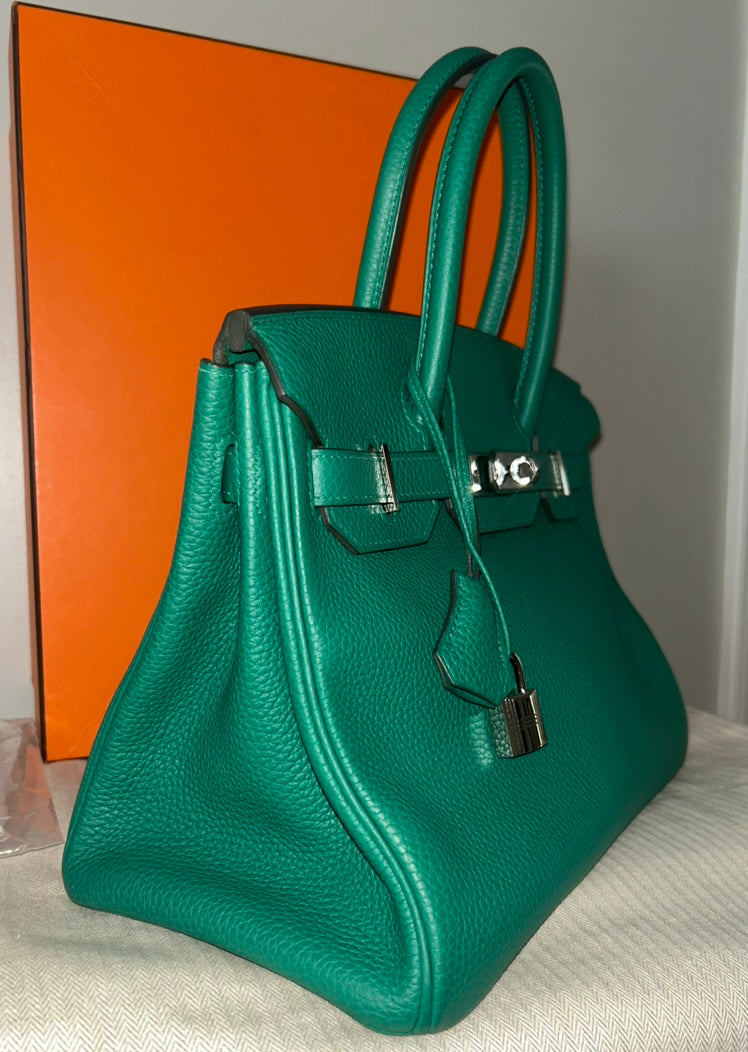 HERMÈS Birkin 30 Vert Vertigo Clemence Leather Palladium Hardware Bag