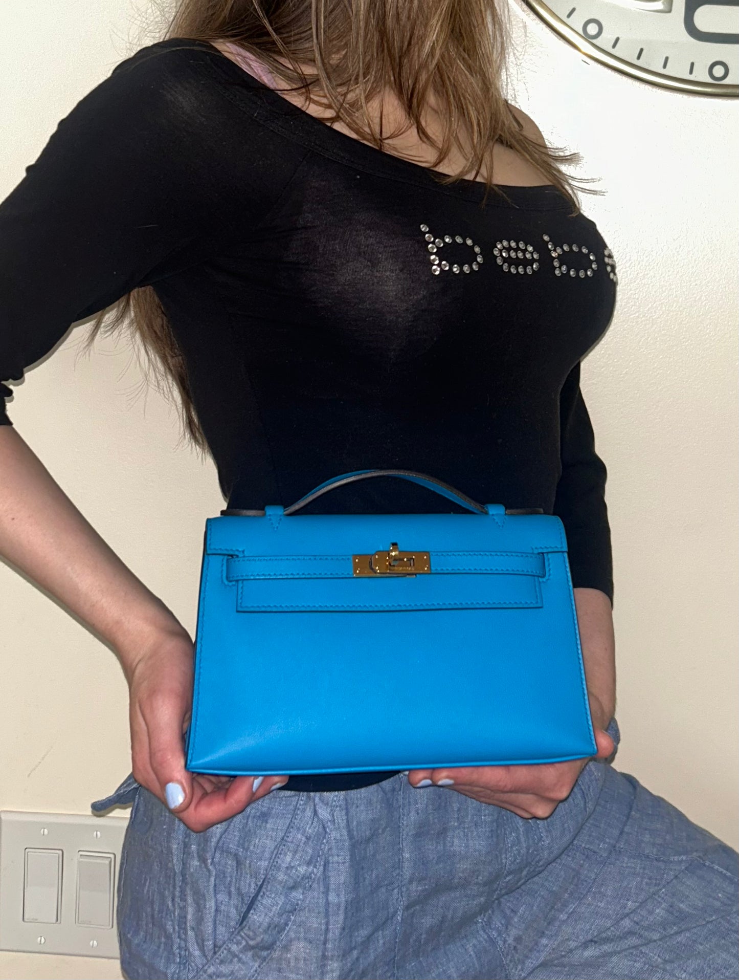 HERMÈS Kelly Pochette Bleu Zanzibar Swift Leather Gold Hardware Stamp A