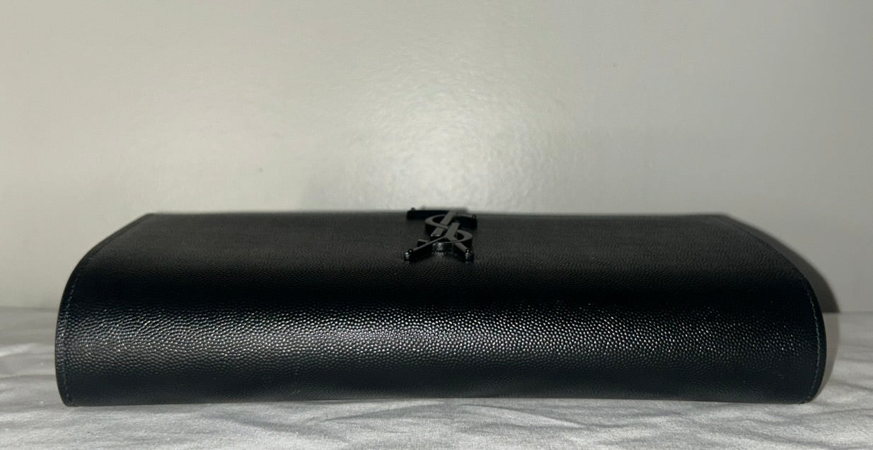 SAINT LAURENT YSL Grain De Poudre Monogram Cassandre Clutch Bag Black