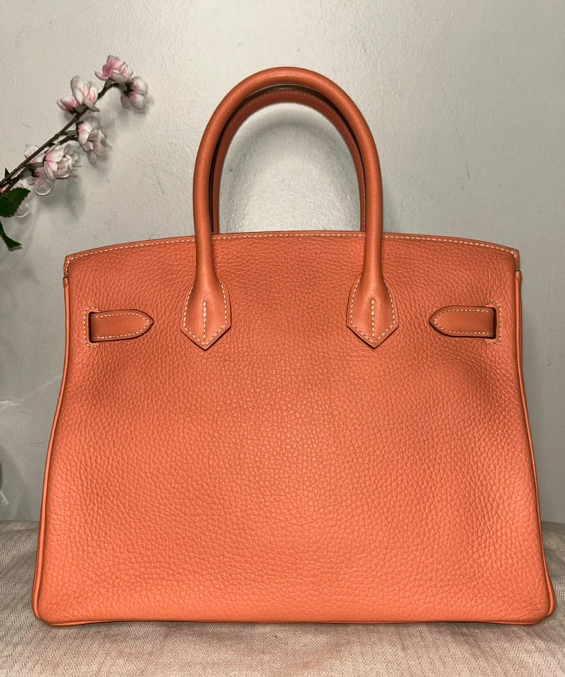 HERMÈS Birkin 30 Crevette Pink Clemence Leather Gold Hardware