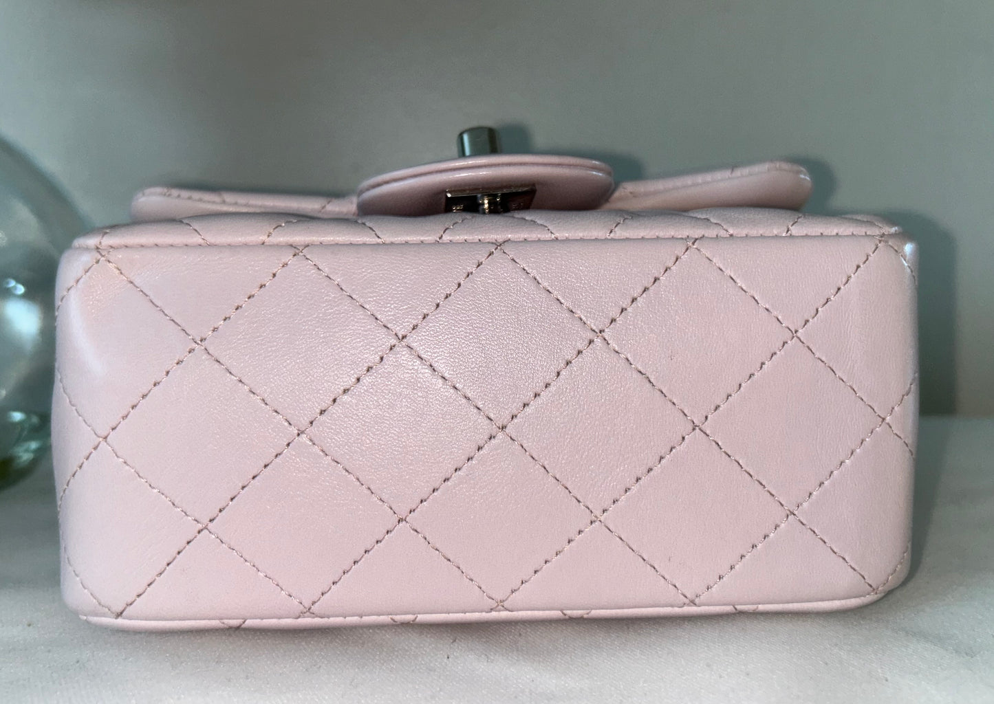 CHANEL 19C Mini Square Classic Flap Bag Quilted Lambskin in Lilac Pink