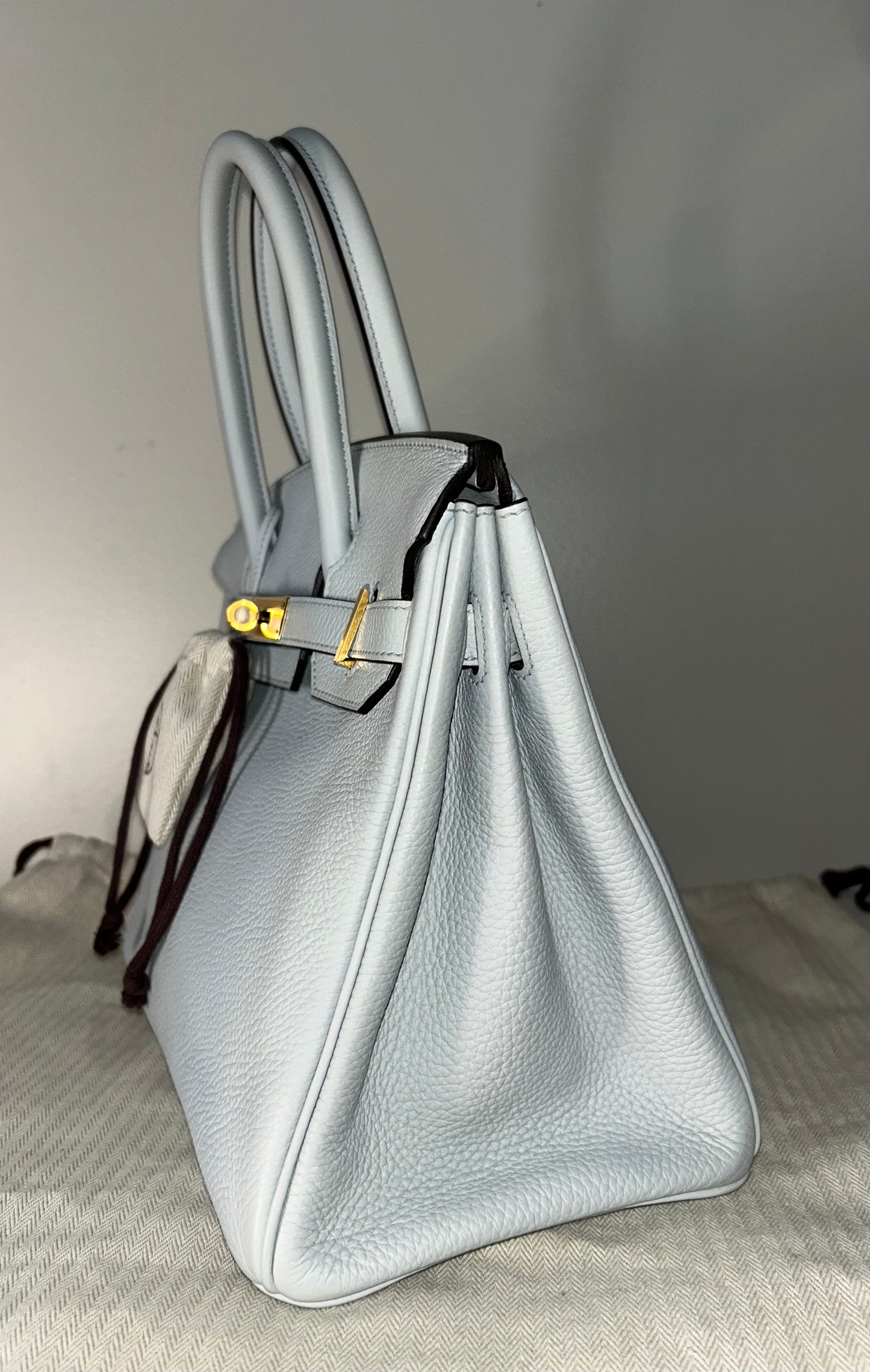HERMES Birkin 30 Bleu Pale Clemence Gold Hardware