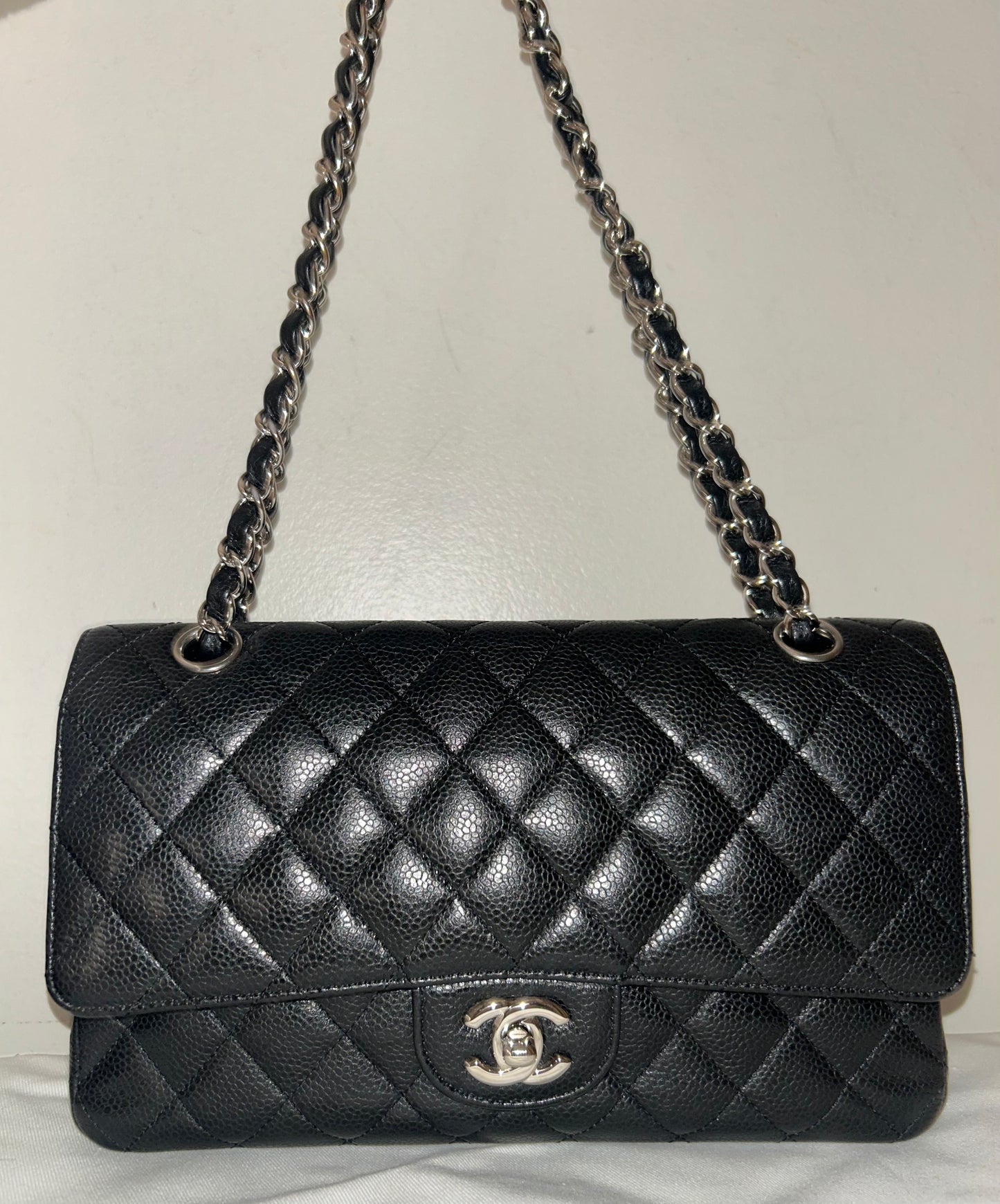 CHANEL Medium Classic Double Flap Caviar Quilted Handbag Black