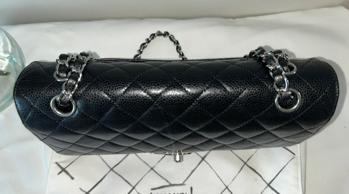 CHANEL Medium Classic Double Flap Caviar Quilted Handbag Black