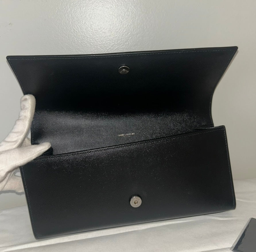 SAINT LAURENT YSL Grain De Poudre Monogram Cassandre Clutch Bag Black