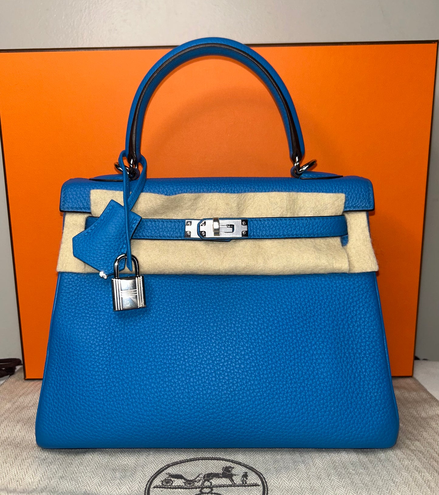 HERMÈS Kelly 25 Bleu Zanzibar Togo Leather Palladium Hardware