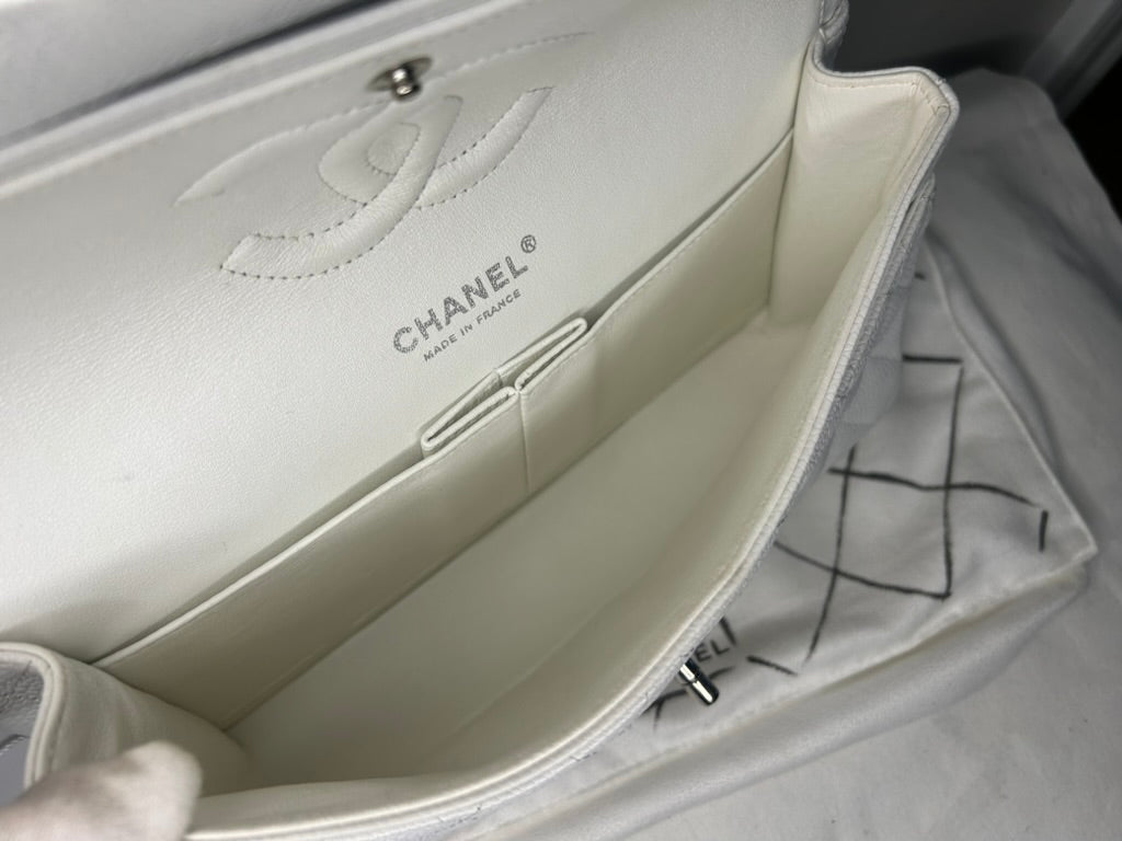 CHANEL Classic Medium Double Flap Caviar Quilted Handbag White
