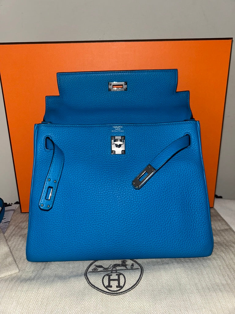 HERMÈS Kelly 25 Bleu Zanzibar Togo Leather Palladium Hardware
