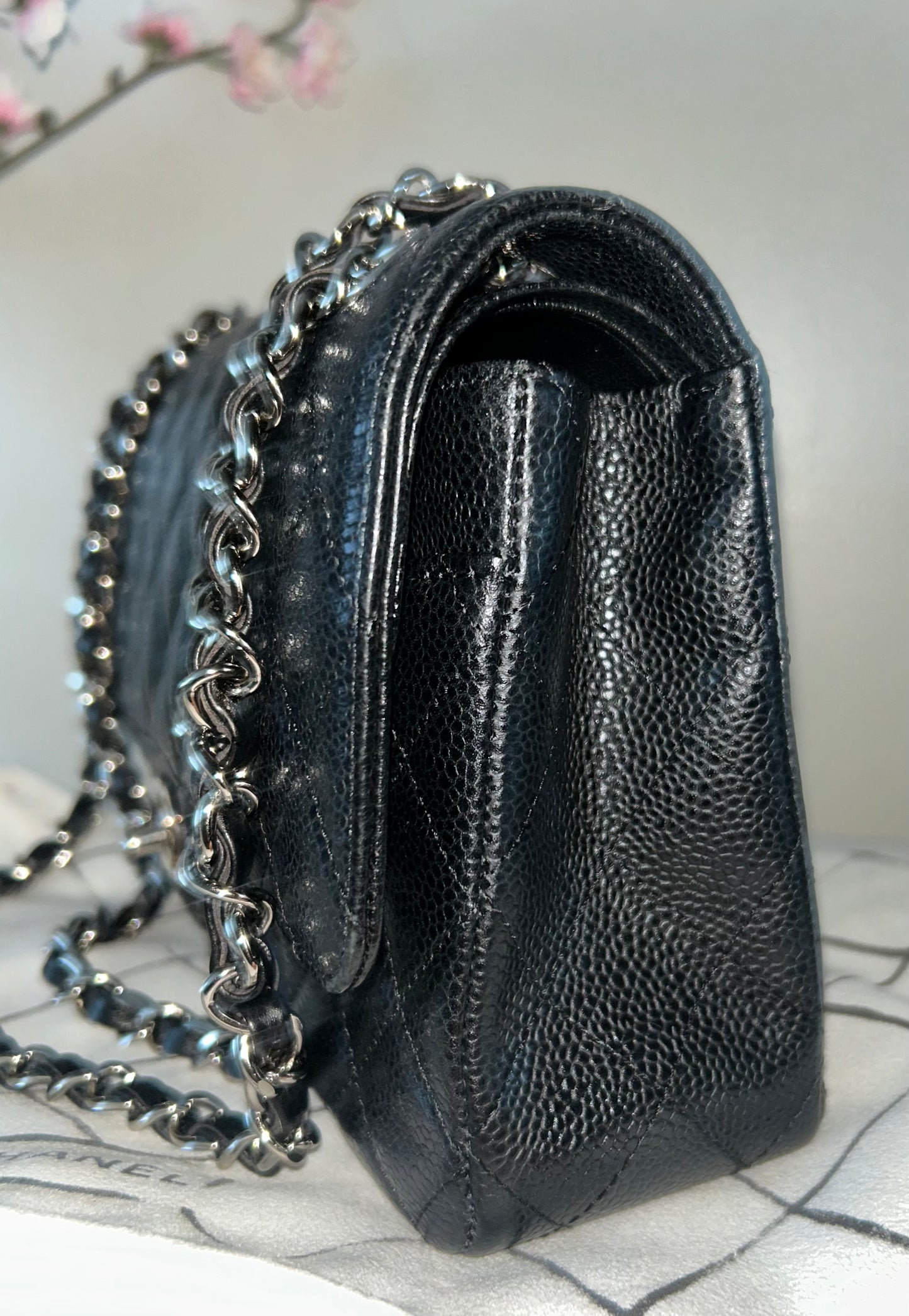 CHANEL Medium Classic Double Flap Caviar Quilted Handbag Black
