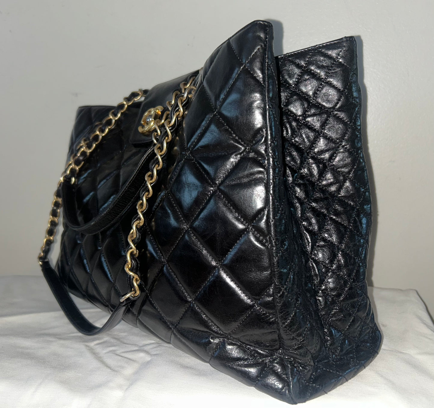 CHANEL Large Daily Walk Tote Bag Quilted Glazed Calfskin Black