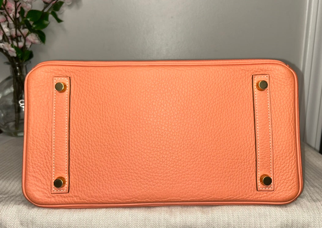 HERMÈS Birkin 30 Crevette Pink Clemence Leather Gold Hardware
