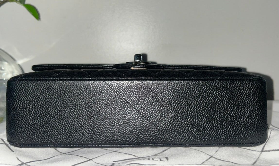 CHANEL Medium Classic Double Flap Caviar Quilted Handbag Black