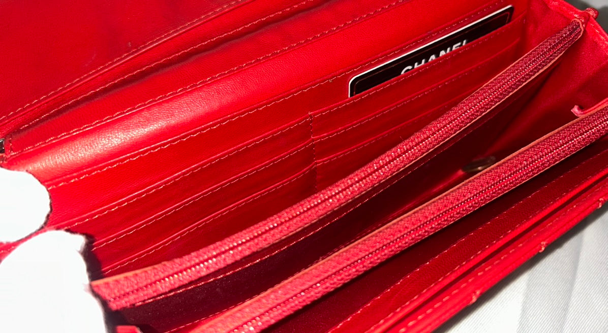 CHANEL Classic Quilted Lambskin Leather East West Shoulder Bag Red