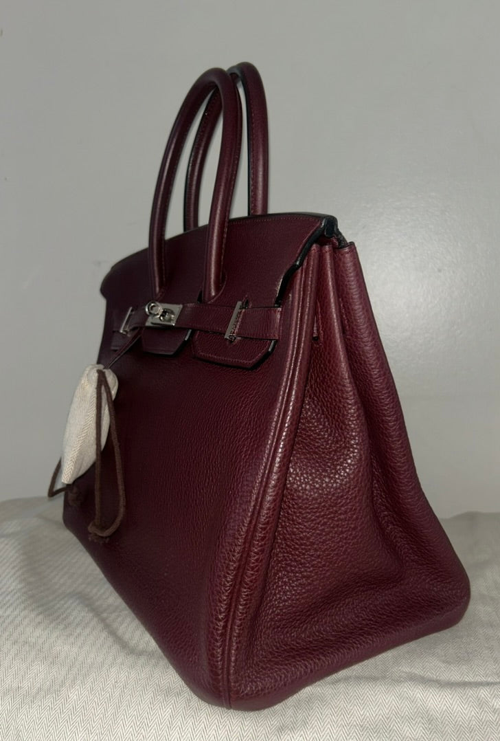 HERMÈS Birkin 35 Raisin Clemence Palladium Hardware