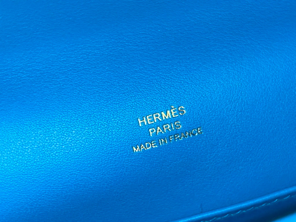HERMES Kelly Pochette Bleu Frida Swift Leather Gold Hardware