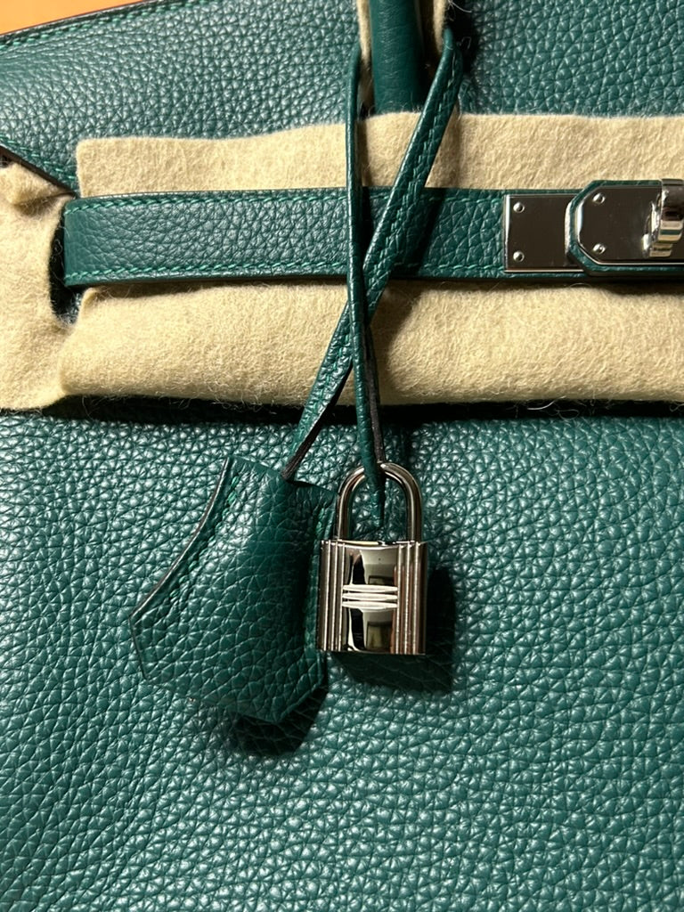 HERMÈS Birkin 30 Malachite Togo Leather Palladium Hardware Handbag