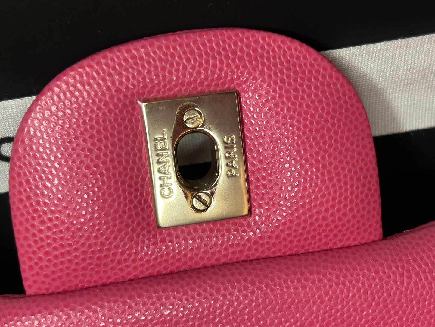 CHANEL Jumbo Double Flap Quilted Caviar Handbag Pink
