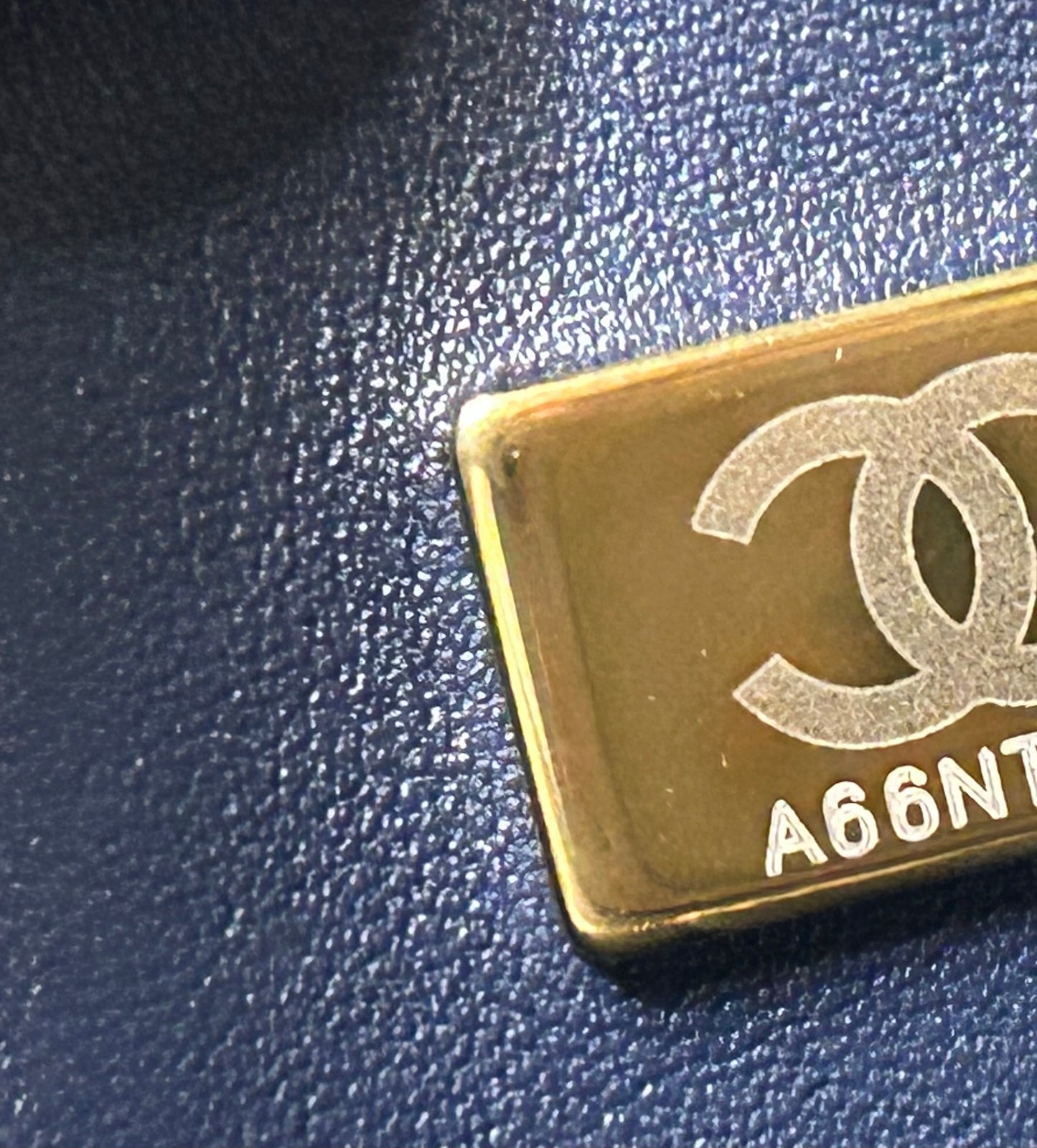 CHANEL 22K Printed Denim Quilted Medium Double Flap Bag Dark Blue/ Gold Hardware
