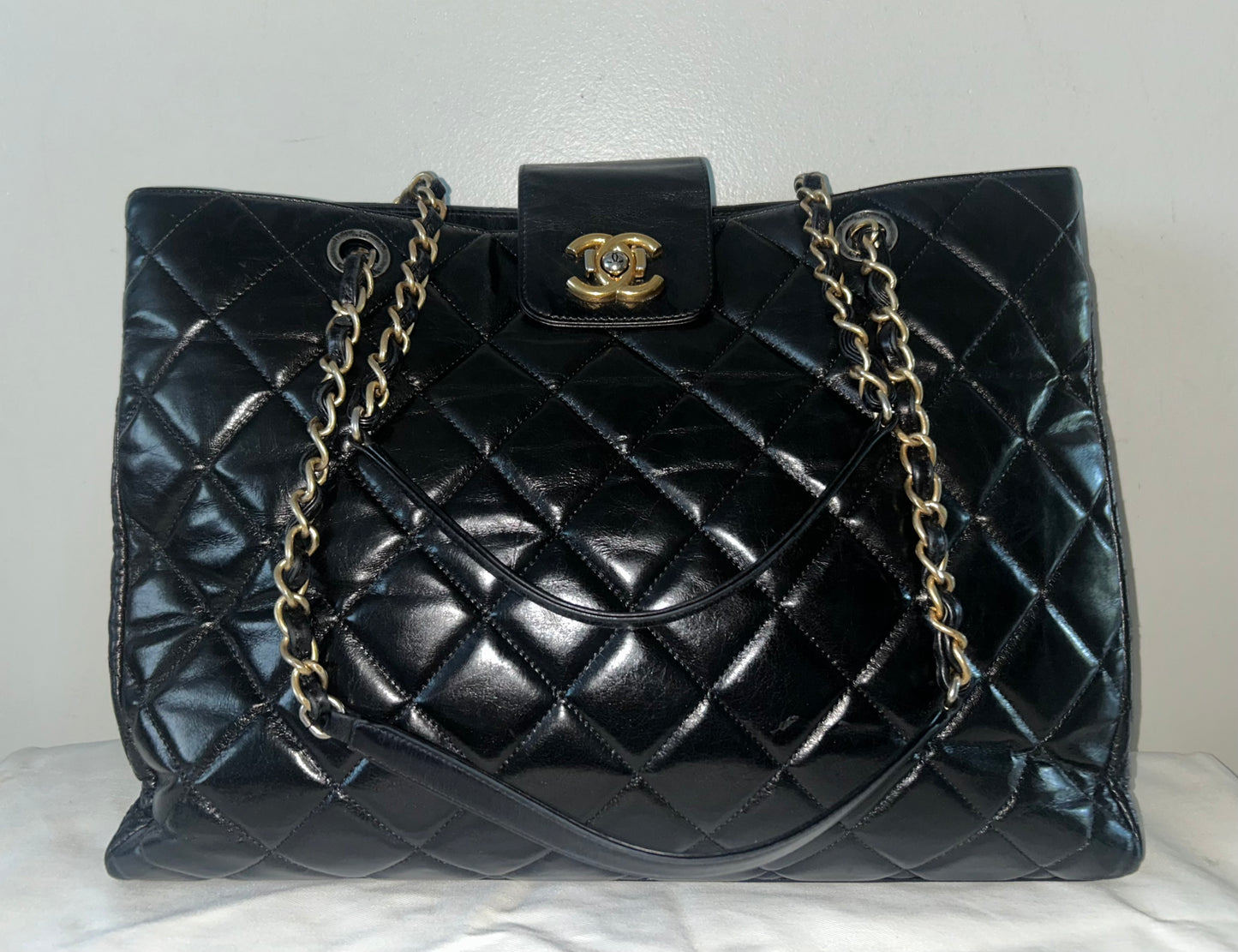 CHANEL Large Daily Walk Tote Bag Quilted Glazed Calfskin Black
