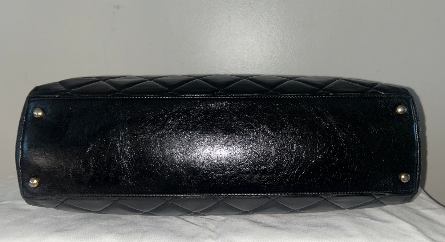 CHANEL Large Daily Walk Tote Bag Quilted Glazed Calfskin Black