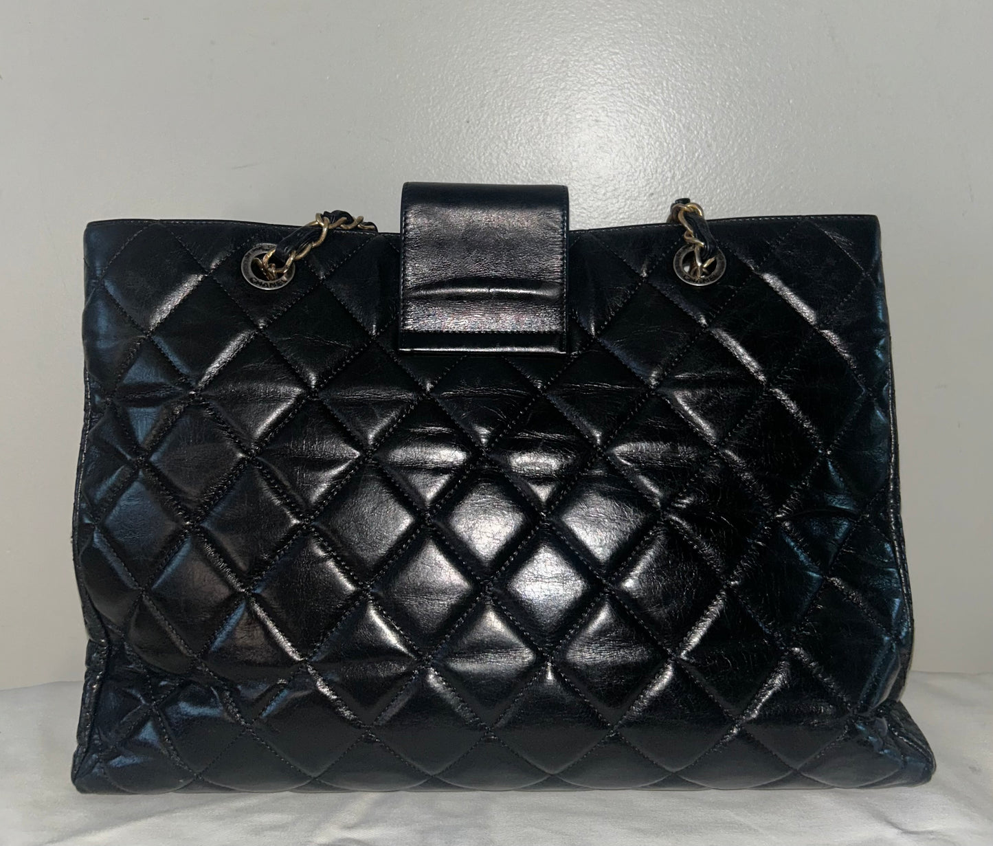 CHANEL Large Daily Walk Tote Bag Quilted Glazed Calfskin Black