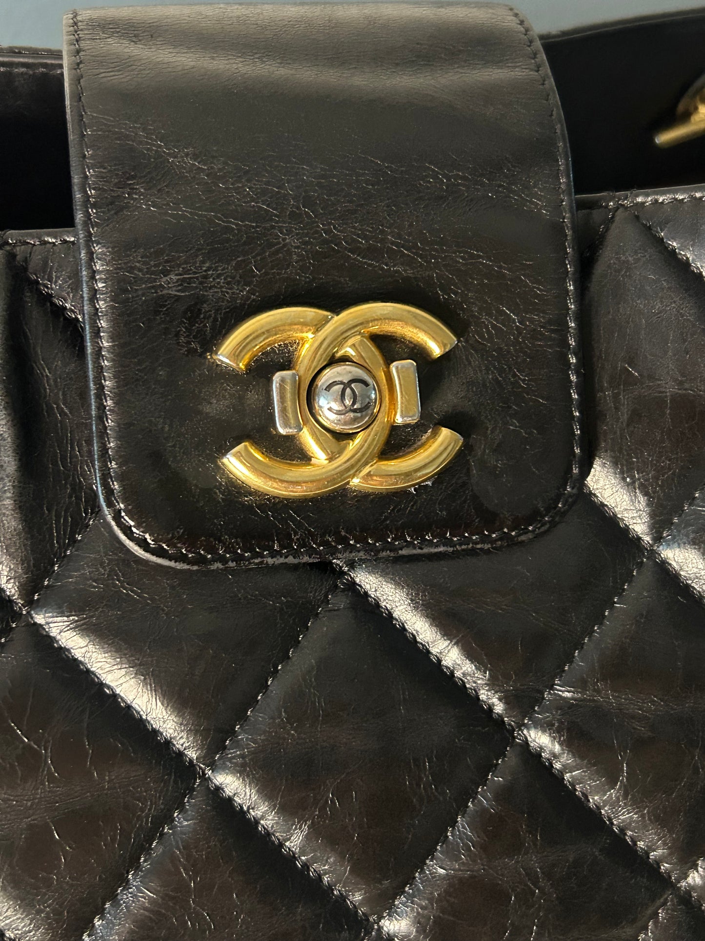 CHANEL Large Daily Walk Tote Bag Quilted Glazed Calfskin Black