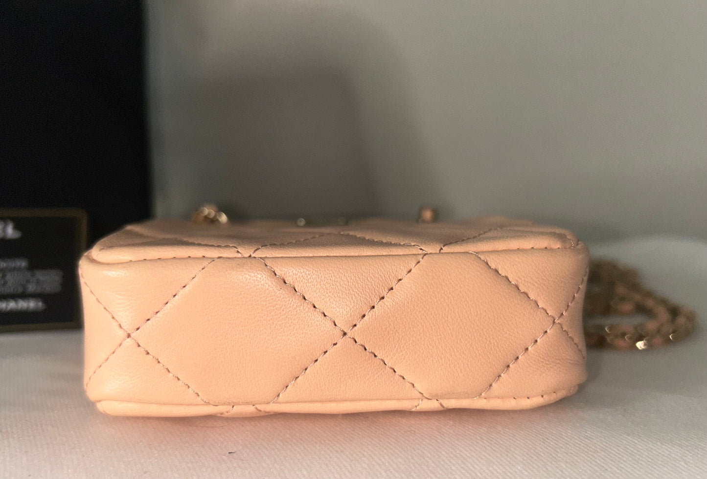 CHANEL Tiny Shopper Clutch With Chain Crossbody Quilted Lambskin Pale Pink