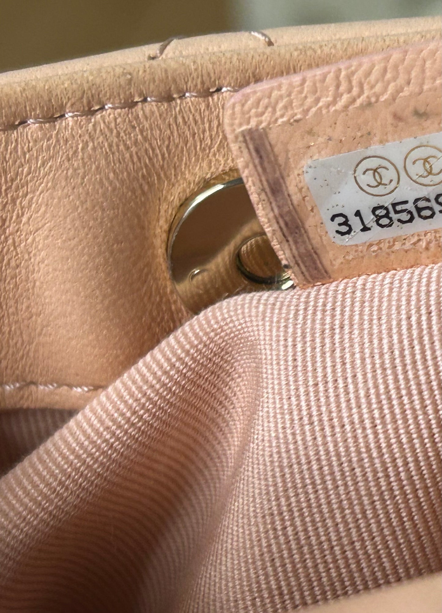 CHANEL Tiny Shopper Clutch With Chain Crossbody Quilted Lambskin Pale Pink