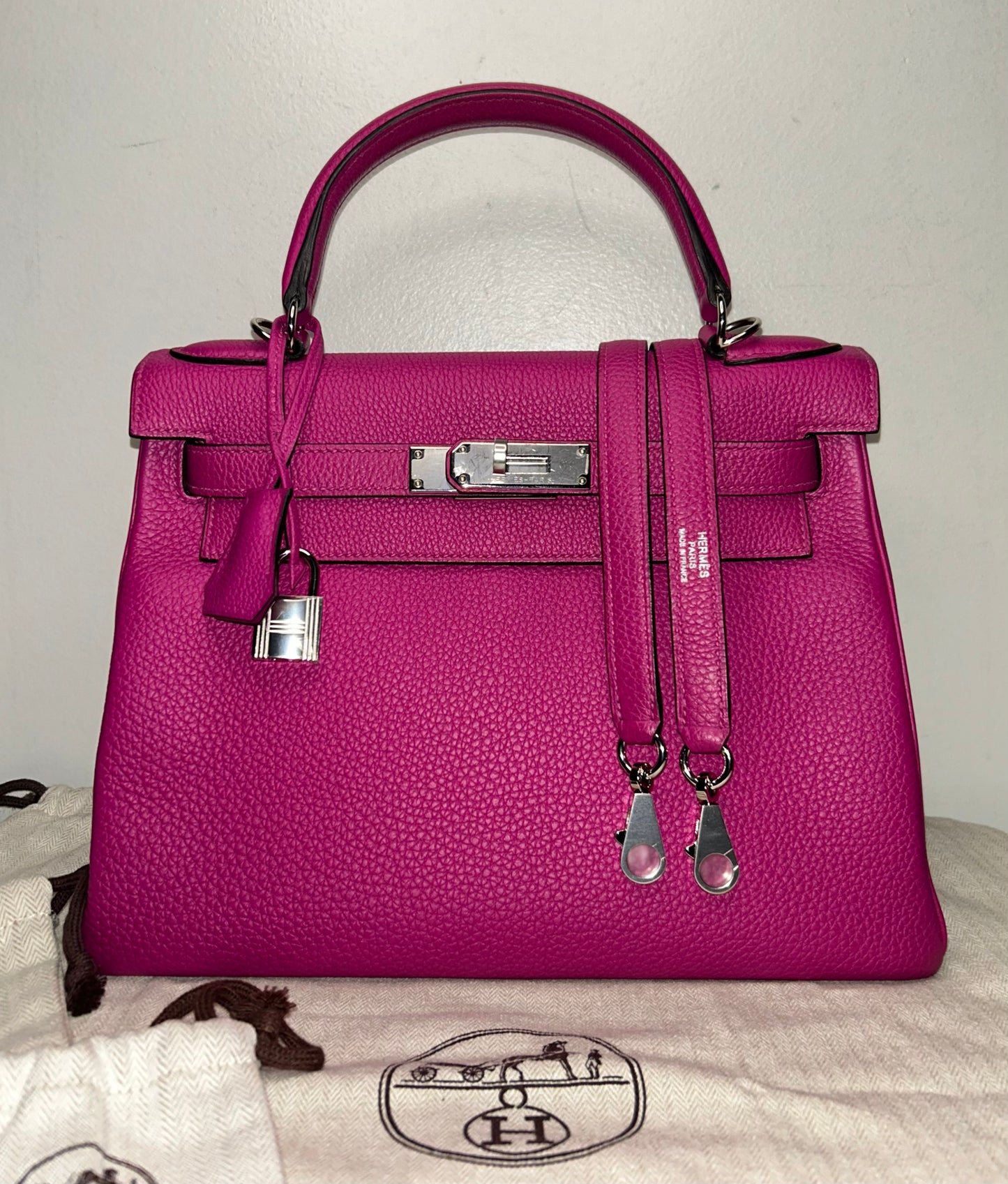 HERMES Kelly 28 Rose Pourpre Togo Palladium Hardware