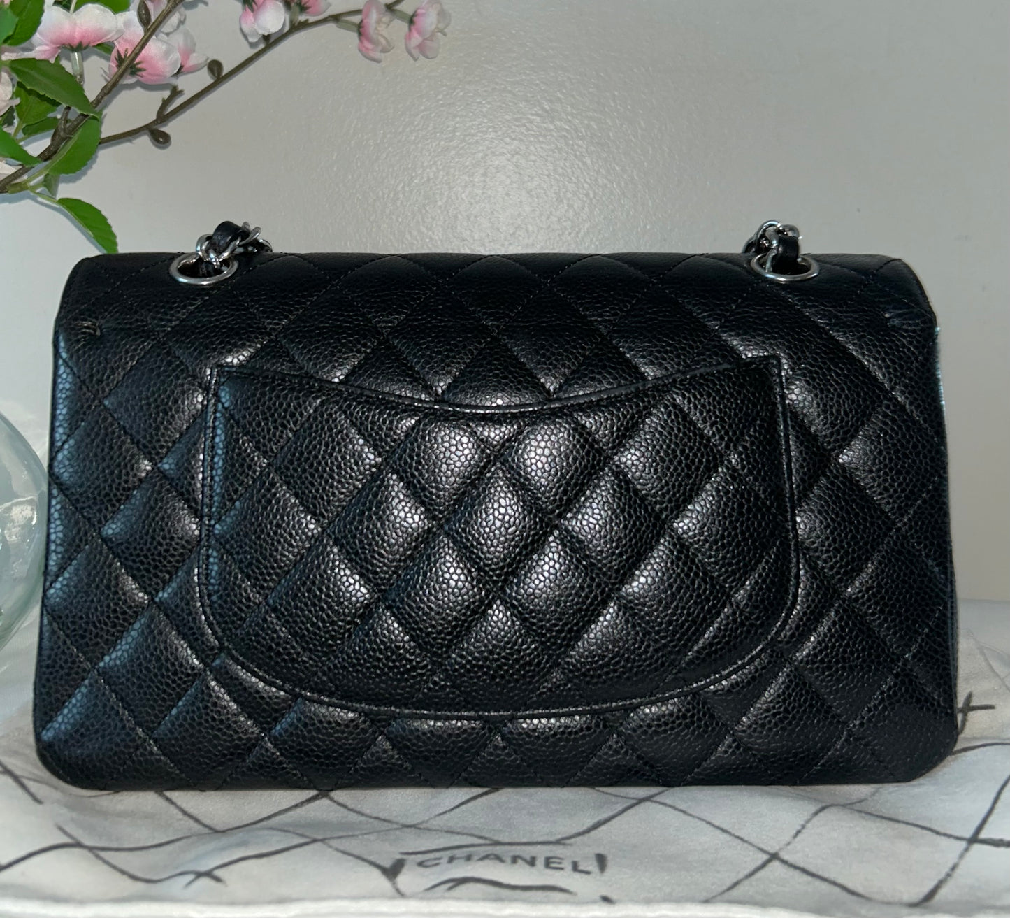 CHANEL Medium Classic Double Flap Caviar Quilted Handbag Black