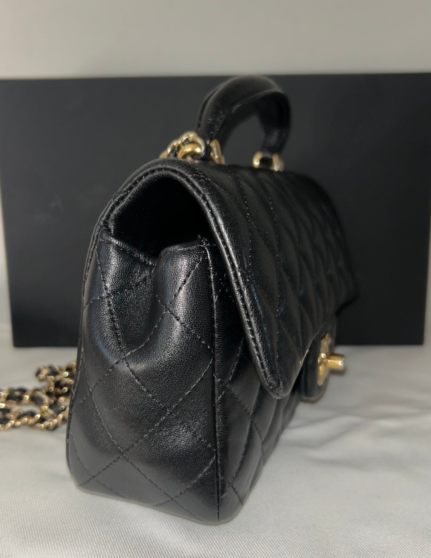 CHANEL Mini Rectangular Flap Bag with Top Handle Quilted Lambskin Black