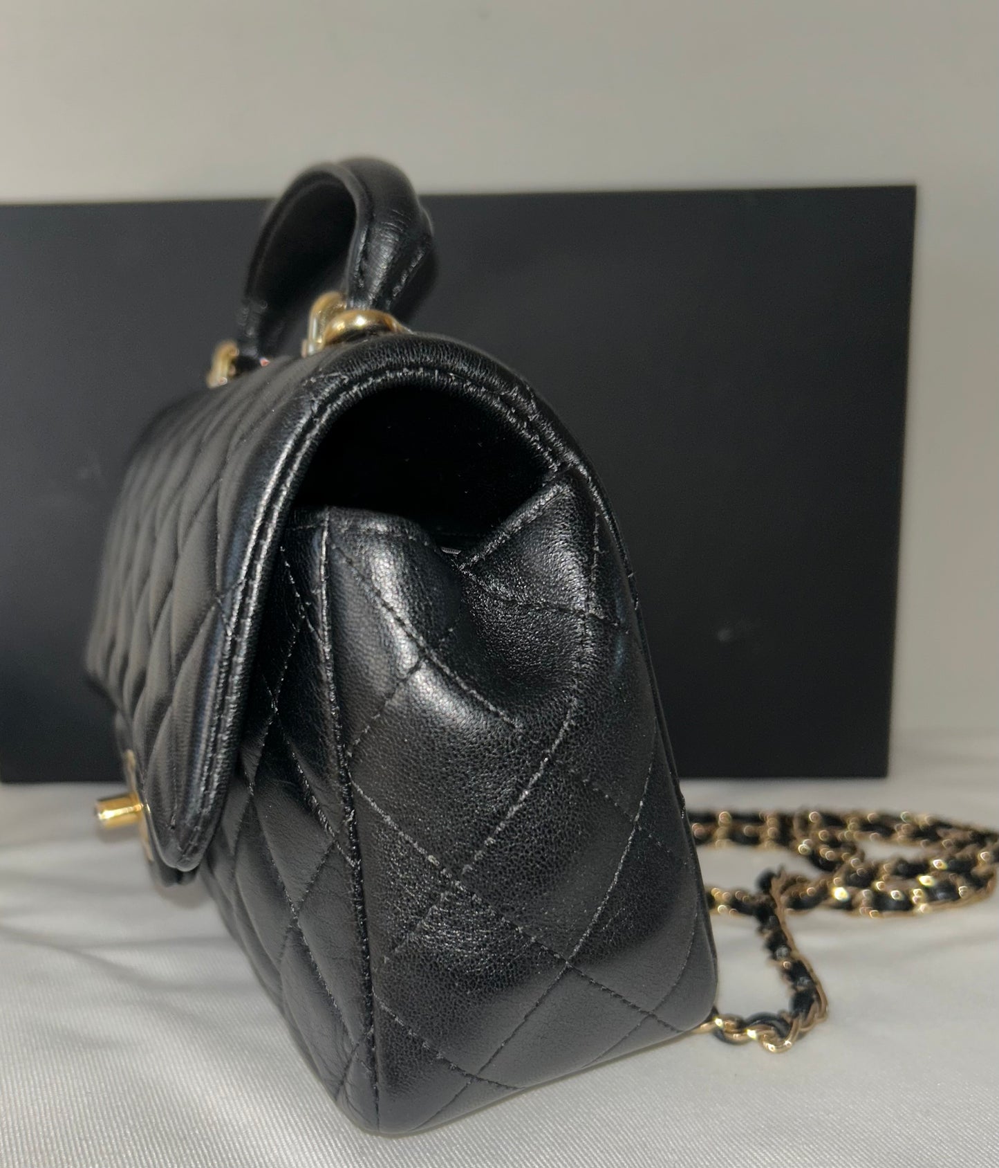 CHANEL Mini Rectangular Flap Bag with Top Handle Quilted Lambskin Black