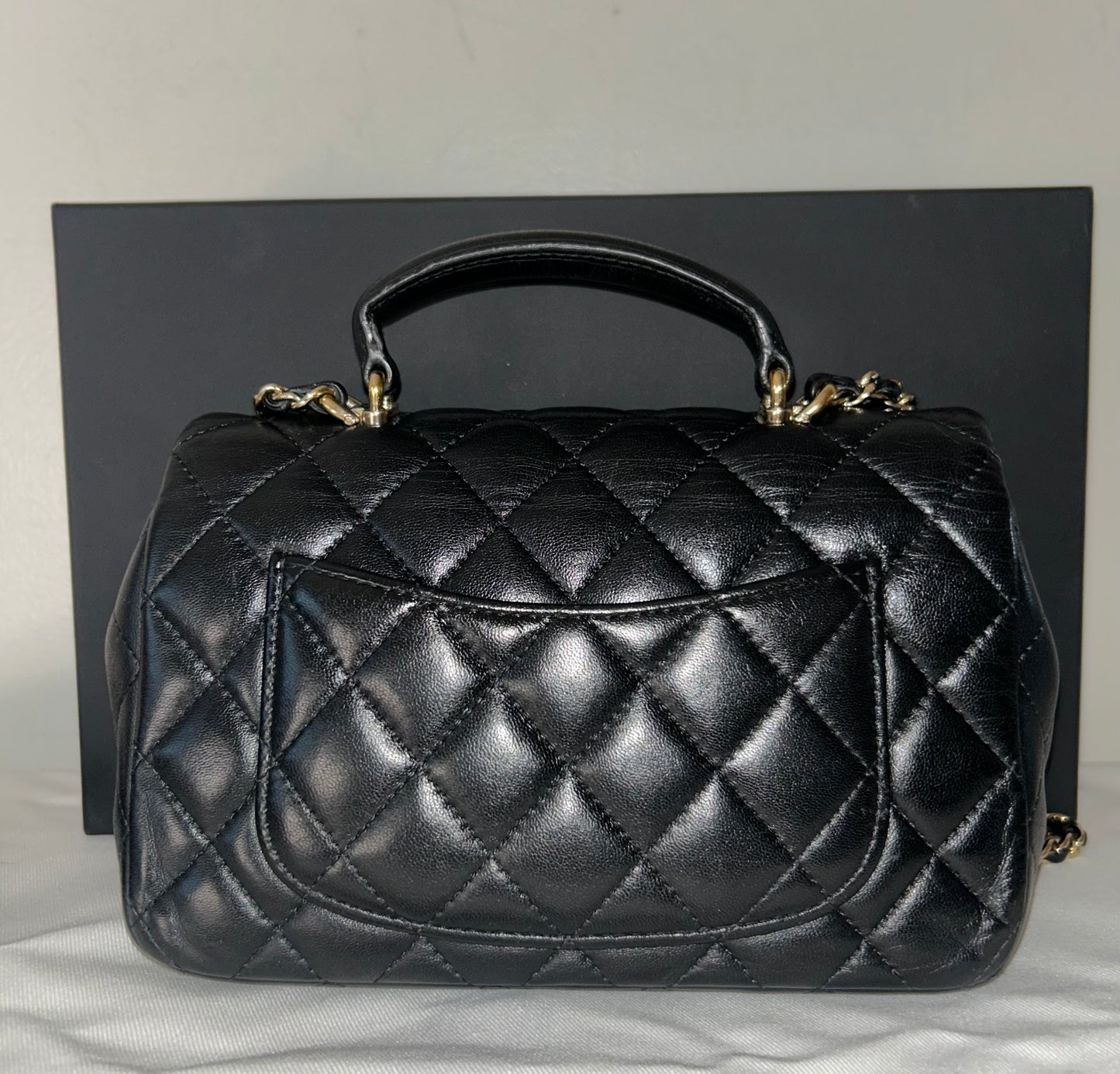 CHANEL Mini Rectangular Flap Bag with Top Handle Quilted Lambskin Black