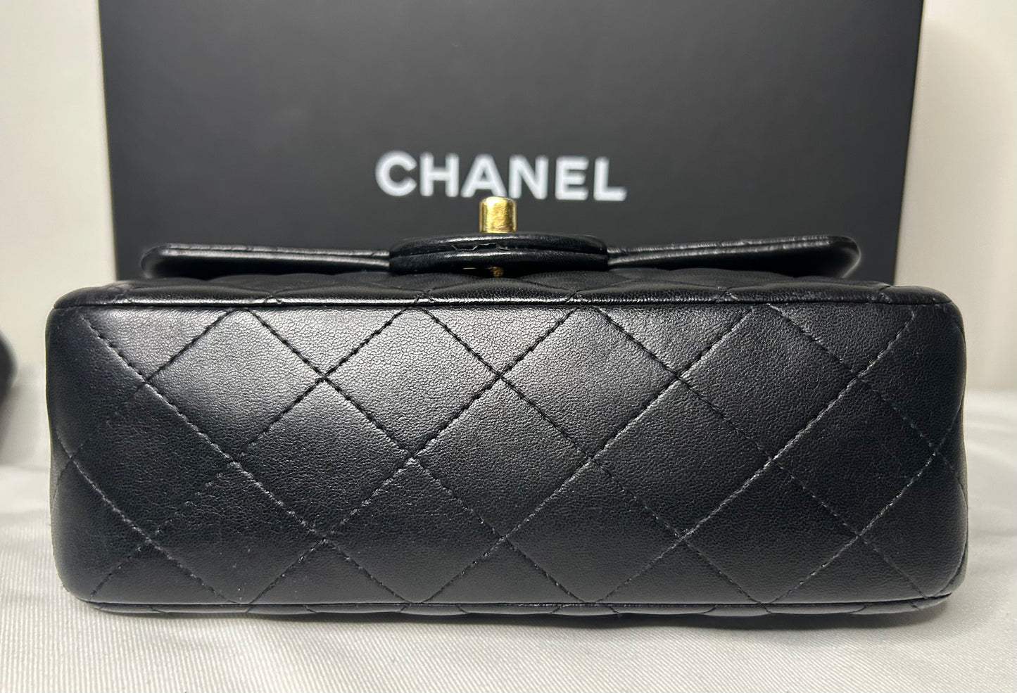 CHANEL Mini Rectangular Flap Bag with Top Handle Quilted Lambskin Black