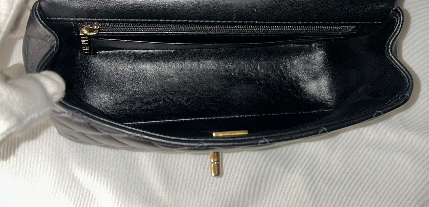 CHANEL Mini Rectangular Flap Bag with Top Handle Quilted Lambskin Black