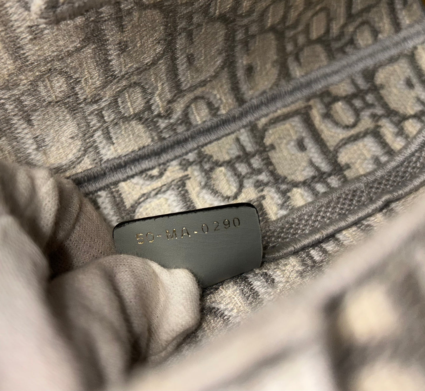 CHRISTIAN DIOR Medium Dior Oblique Embroidered Saddle Bag Gray