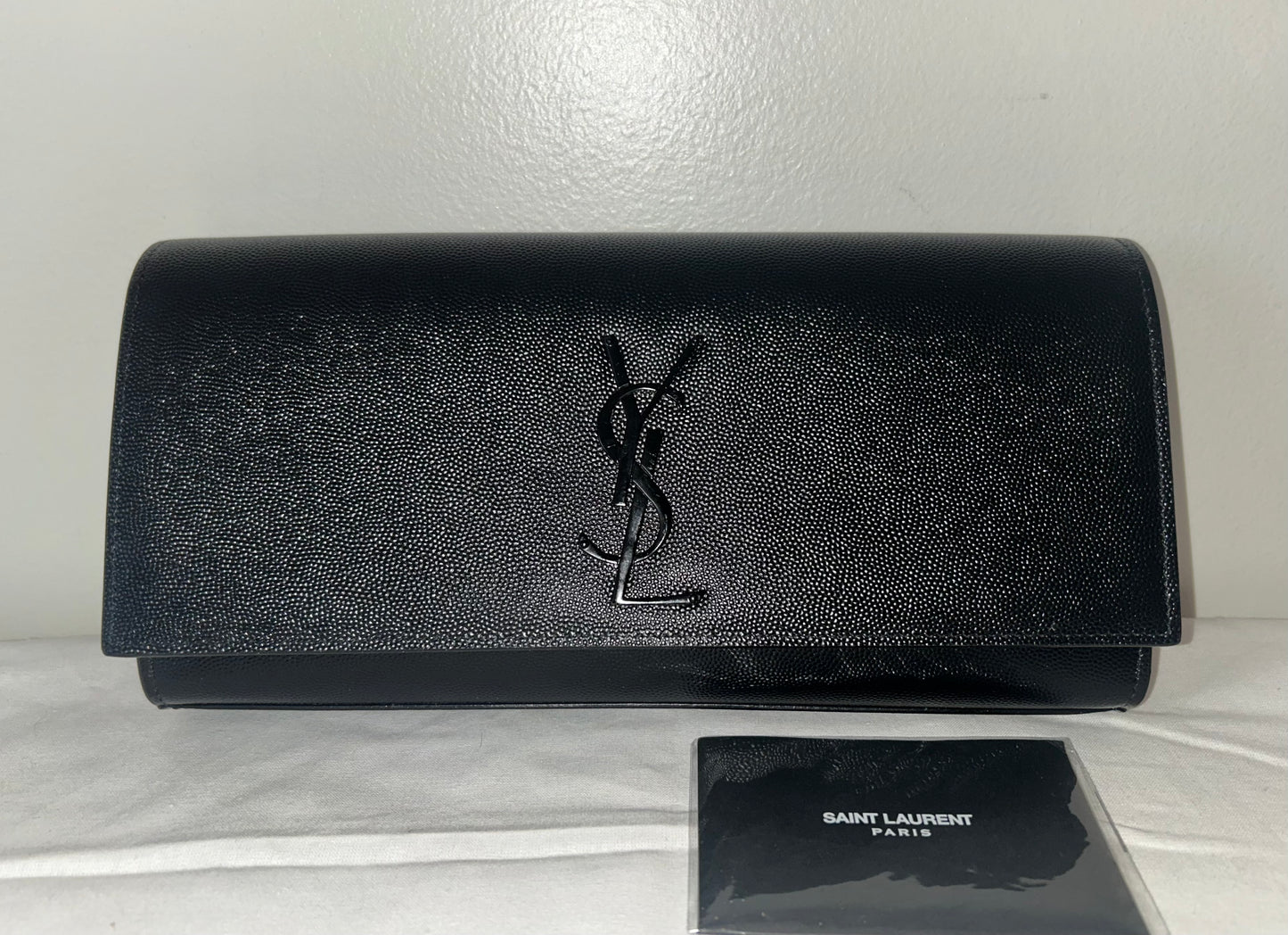 SAINT LAURENT YSL Grain De Poudre Monogram Cassandre Clutch Bag Black