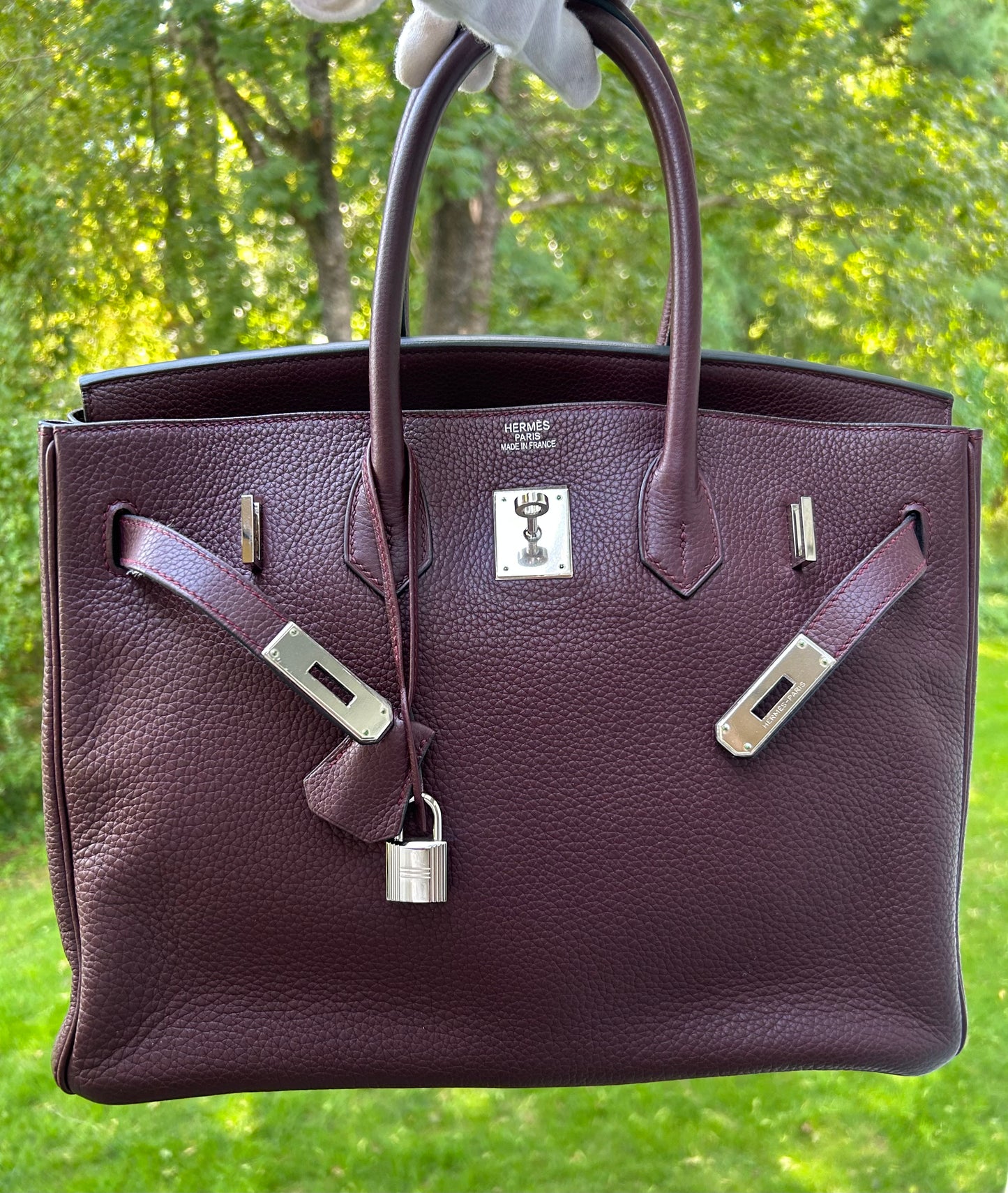 HERMÈS Birkin 35 Raisin Clemence Palladium Hardware