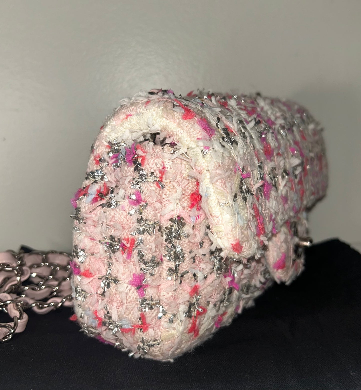 CHANEL Classic Tweed Quilted Mini Rectangular Flap Bag Light Pink