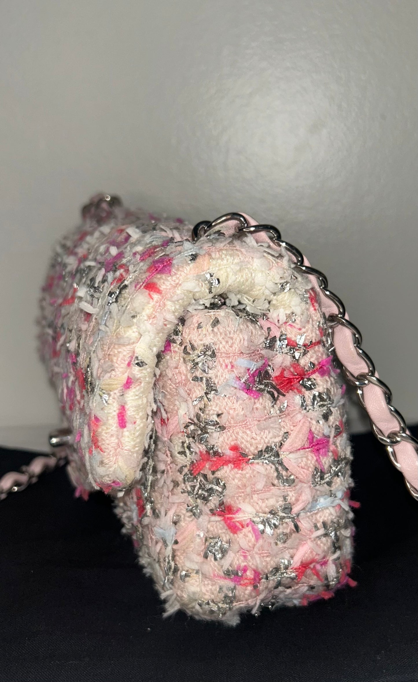 CHANEL Classic Tweed Quilted Mini Rectangular Flap Bag Light Pink