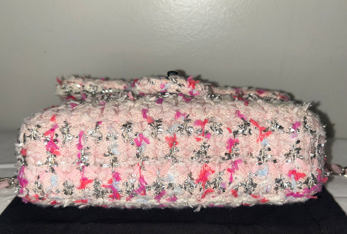 CHANEL Classic Tweed Quilted Mini Rectangular Flap Bag Light Pink